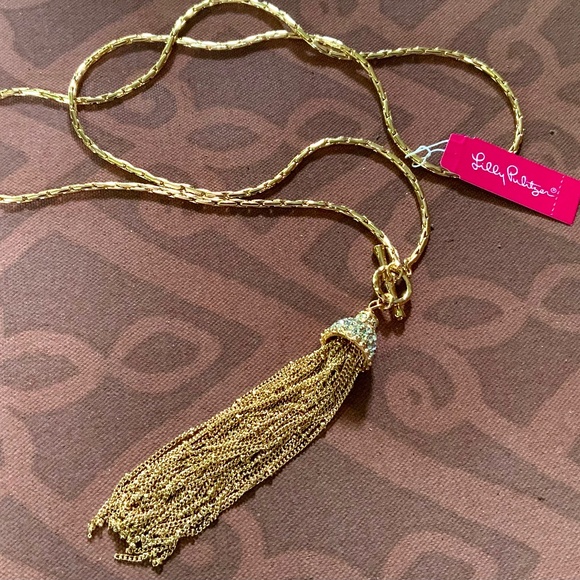 Lilly Pulitzer NECKLACE 🩷SALE🩷GOLD CHAIN TASSEL NECKLACE NWT “Fronds”TOGGLE - Picture 14 of 16
